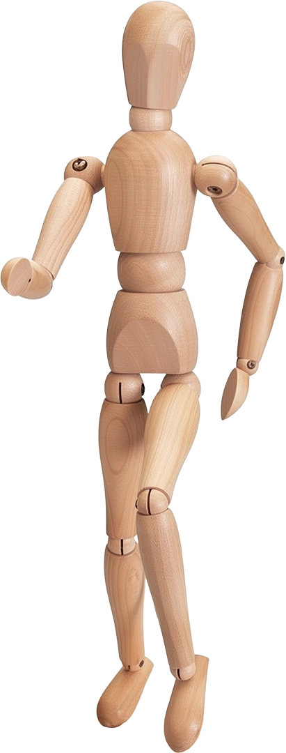 figura articulada de madera para fisioterapia