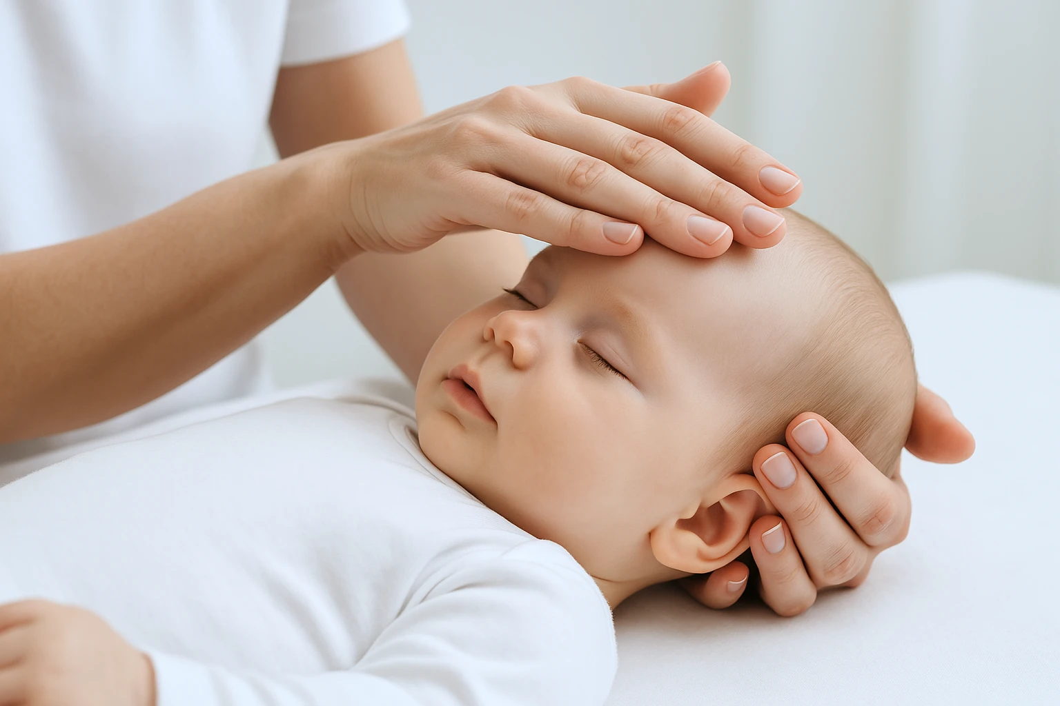 osteopata tratando a un bebe