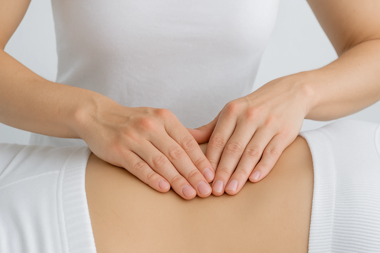 manos sobre las visceras